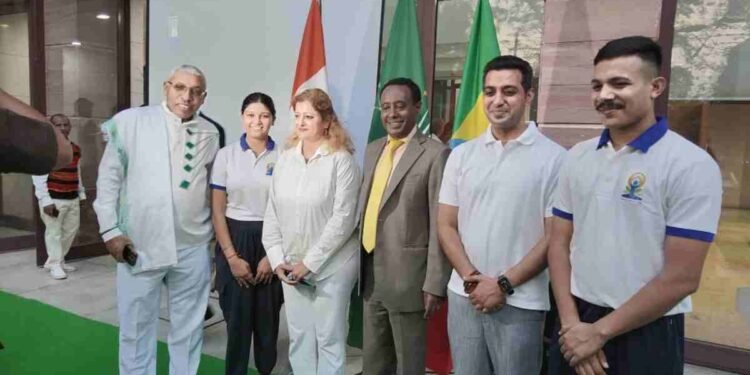 FHRAI, Ethiopian Embassy Host "Coffee & Harit Yoga" Ahead of IDY 2025 1 FHRAI, Harit Yoga, Embassy of Ethiopia, Ministry of AYUSH, International Day of Yoga 2025, Yoga Event New Delhi, Wellness Event India, FHRAI Collaboration, Ethiopia India Relations, AYUSH Supported Yoga, MDNIY Support, Coffee and Harit Yoga, Ethiopian Embassy Event, Yoga and Sustainability, Cross-Cultural Yoga, Wellness Tourism India, Sustainable Living Event, FHRAI and Ethiopian Embassy Harit Yoga, Ministry of AYUSH supported Harit Yoga event, Harit Yoga at Ethiopian Embassy New Delhi, Coffee and Yoga event New Delhi, Plantation drive yoga event, Yoga for peace and well-being, India Ethiopia cultural exchange, Promoting wellness and sustainability through yoga, Yoga event before International Yoga Day, Lalit Madan yoga trainer, Federation of Hotel and Restaurant Associations of India, Ethiopian Embassy in India, Ministry of Ayurveda, Yoga & Naturopathy, Unani, Siddha and Homoeopathy, Morarji Desai National Institute of Yoga,