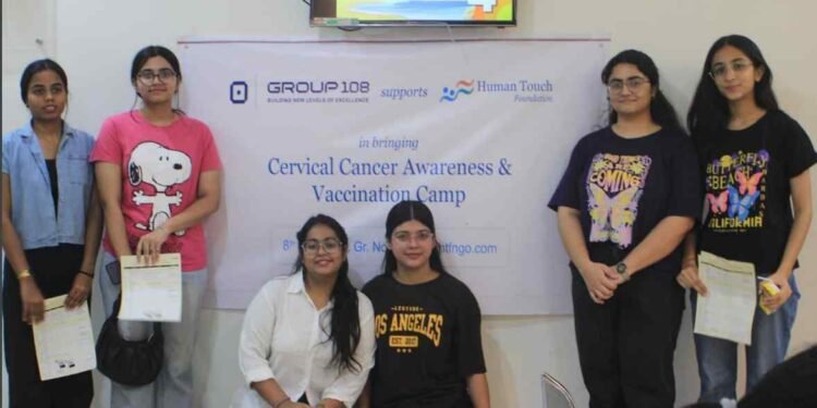 Human Touch Foundation & Group 108 Unite for Cervical Cancer Prevention 1 Cervical Cancer Prevention, HPV Vaccination Camp, Human Touch Foundation, Group 108, Greater Noida, Cervical Cancer Awareness, Women's Health, Free HPV Vaccine, Community Outreach, CSR Initiative, Social Responsibility, Healthcare Camp, Dr. Nidhi Sethia Garg, Kidz and Momz Clinic, Dr. Amish Bhutani, Dr. Upasana Singh, Cervical cancer prevention camp Greater Noida, Free HPV vaccination camp for women, Human Touch Foundation cervical cancer awareness, Group 108 CSR women's health, Cervical cancer screening awareness campaign, HPV vaccine benefits for women, Community health initiative Greater Noida, NGO for cervical cancer prevention India, Human Touch Foundation initiatives, Group 108 CSR activities, Greater Noida health camp, Cervical cancer camp in Sector 36 Greater Noida,