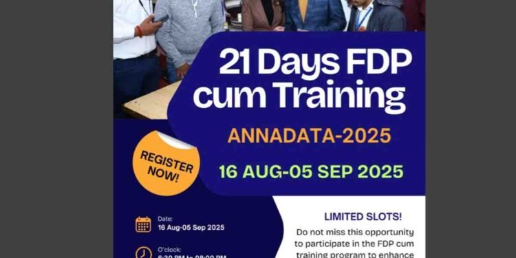 Dr. Ankur Sharma Leads ANNADATA–2025: Revolutionizing Agricultural Education in India 1 Dr. Ankur Sharma, ANNADATA–2025, Agricultural Education, India, Faculty Development Program, Agri Meet Foundation, Sustainable Agriculture, AI in Agriculture, Regenerative Farming, Climate Resilience, NEP 2020, Agricultural Innovation, Global Collaboration, Dr. Komal Sharma, Agricultural Academia