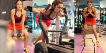 Sheena Chohan, workout video, mid-week motivation, intense workout, Bollywood fitness, celebrity fitness routine, high-intensity training, rope training, jump squats, karate champion, strength training,