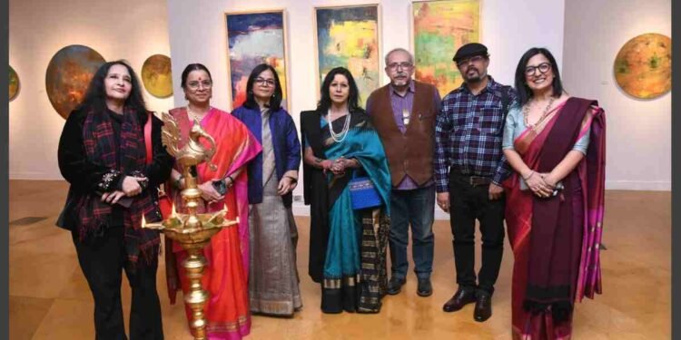 Meena Yadav exhibition, Astitva The Essence of Being, abstract art India, Visual Arts Gallery IHC, contemporary abstract artist, art exhibition Delhi 2025, nature-inspired abstract art, Indian Habitat Centre exhibitions