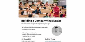 Stanford Seed Kochi leadership event, building scalable companies talk, founder driven growth strategy, Stanford Seed South Asia event