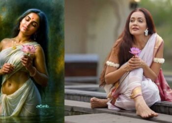 Sheena Chohan, Shakuntala, Raja Ravi Varma, Indian Mythology, Sheena Chohan Photoshoot, Bollywood Actress, Evolve Back Hampi, Indian Art Reimagined, Shakuntala Painting, Contemporary Indian Woman