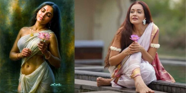 Sheena Chohan, Shakuntala, Raja Ravi Varma, Indian Mythology, Sheena Chohan Photoshoot, Bollywood Actress, Evolve Back Hampi, Indian Art Reimagined, Shakuntala Painting, Contemporary Indian Woman