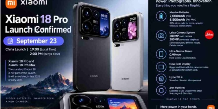 Xiaomi 18 Pro, Xiaomi 18 Pro Max, Xiaomi Launch September 23, 8500mAh Battery Phone, Xiaomi HyperOS 4, Leica Camera Phone, 2nm Smartphone Processor, Snapdragon 8 Elite, Flagship Smartphones 2026, Silicon Carbon Battery, Xiaomi News