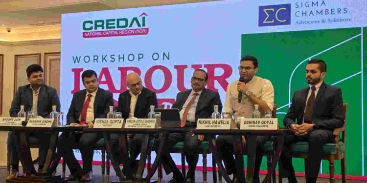 CREDAI NCR, New Labour Codes, CREDAI NCR Workshop, Real Estate Developers NCR, Labour Law Compliance, Construction Industry India, Real Estate News, Justice J.K. Maheshwari, Sigma Chambers, Code on Wages, Industrial Relations Code, Code on Social Security, Occupational Safety Health and Working Conditions Code, Contract Labour Compliance, BOCW Compliance, Construction Cess, Worker Welfare, Migrant Labour Rights, Construction Site Safety, Vishal Gupta CREDAI NCR, Nikhil Hawelia, NCR Builders, Real Estate Legal Updates, Statutory Compliance India